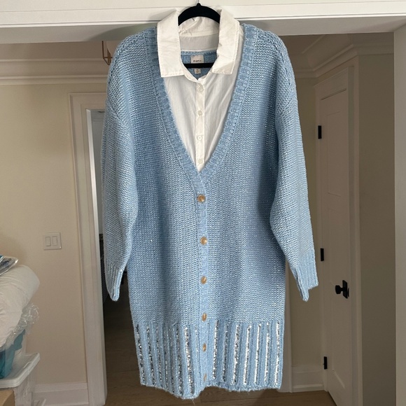 NWT ANTHROPOLOGIE MAEVE Baby Blue & Silver Sequin All-in-One Knit Dress - Sz XL - Picture 1 of 16